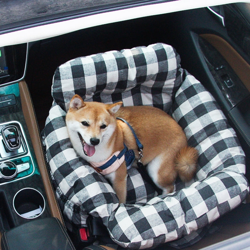 Portable Bolster Dog Car Seat Bed with Carry Handles and Shoulder Strap