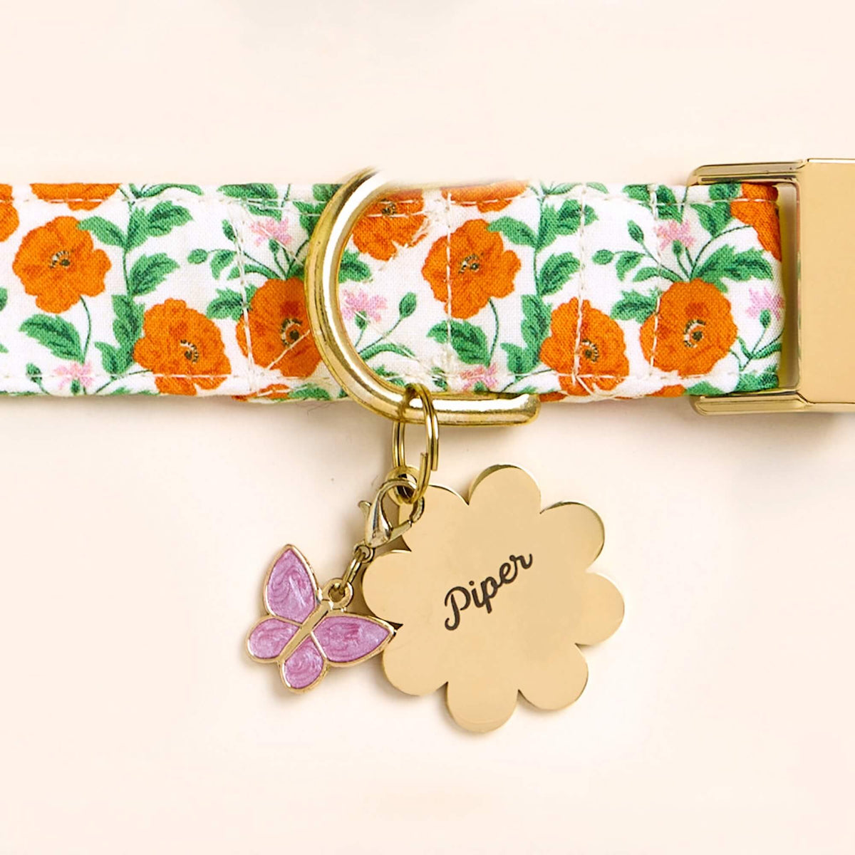 Pink Enamel Butterfly Dog Collar Charm, Double-Sided