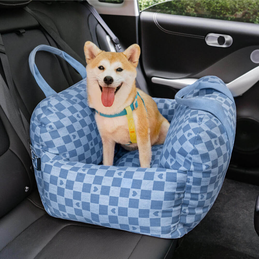 Padded Dog Car Seat Bed with Safety Leash and Bolsters