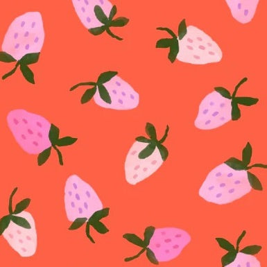 Red Strawberry Print Tie-On Dog Bandana with Dark Green Hem