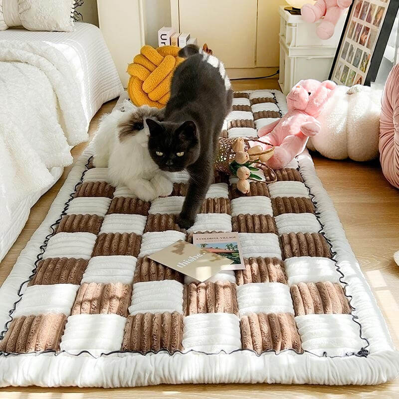 Plaid Chenille Pet Mat and Couch Cover with Non-Slip Back