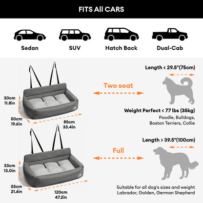 Canvas Dog Car Back Seat Bed with Bolsters, Washable, Full Width