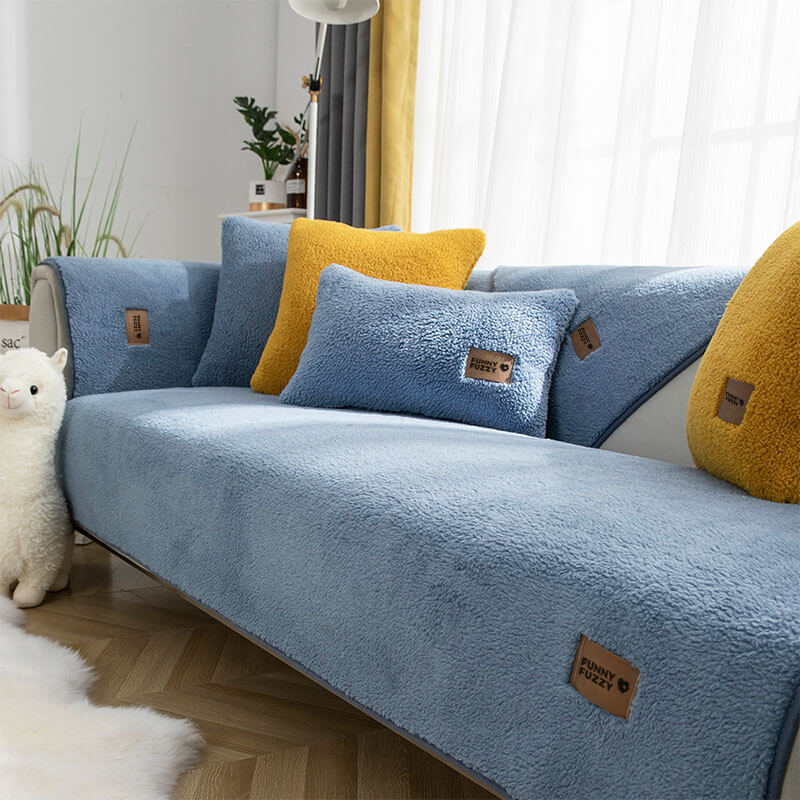 Waterproof Faux Sherpa Fleece Couch Cover with Non-Slip Back