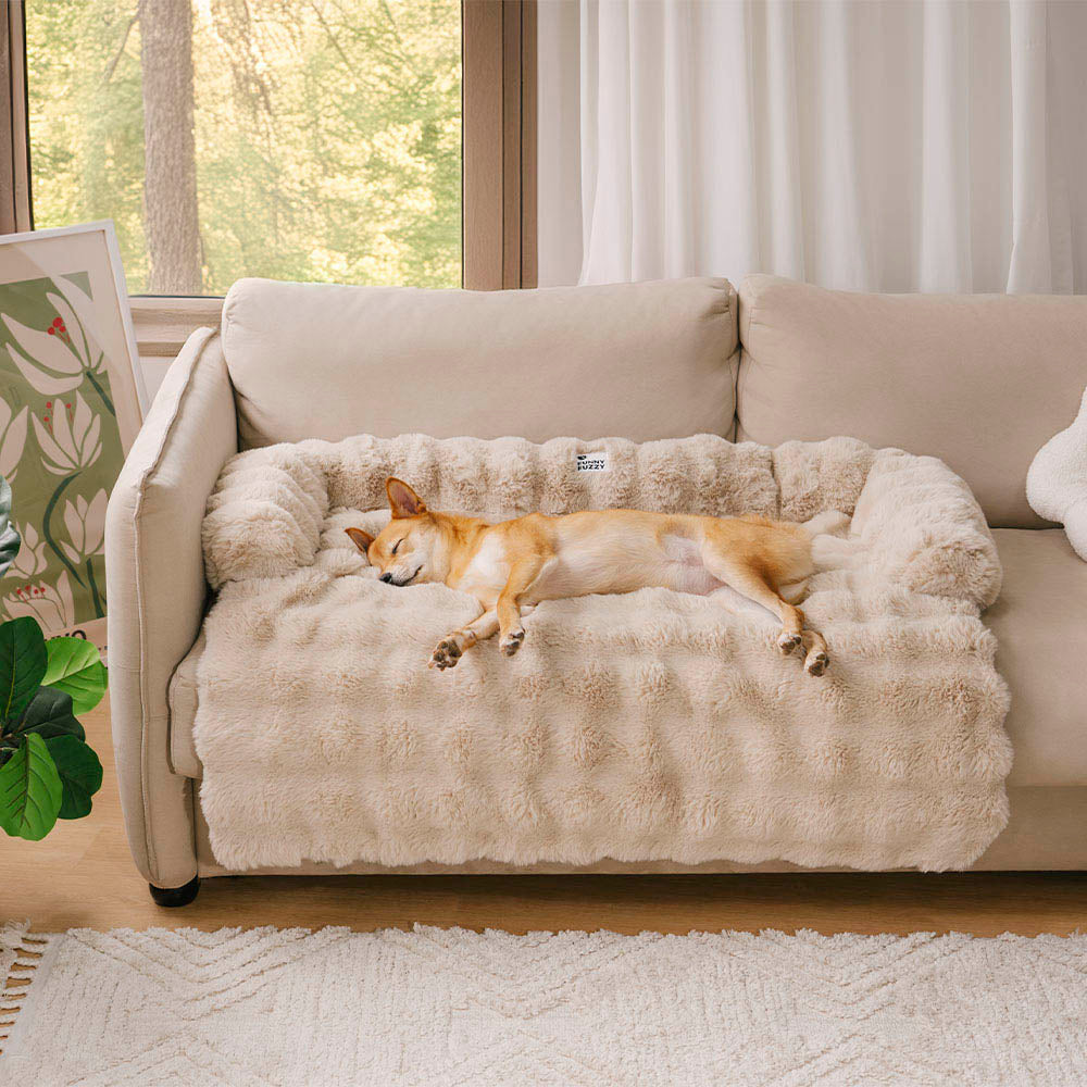 Fluffy Faux Fur Calming Dog Bed and Sofa Protector Mat