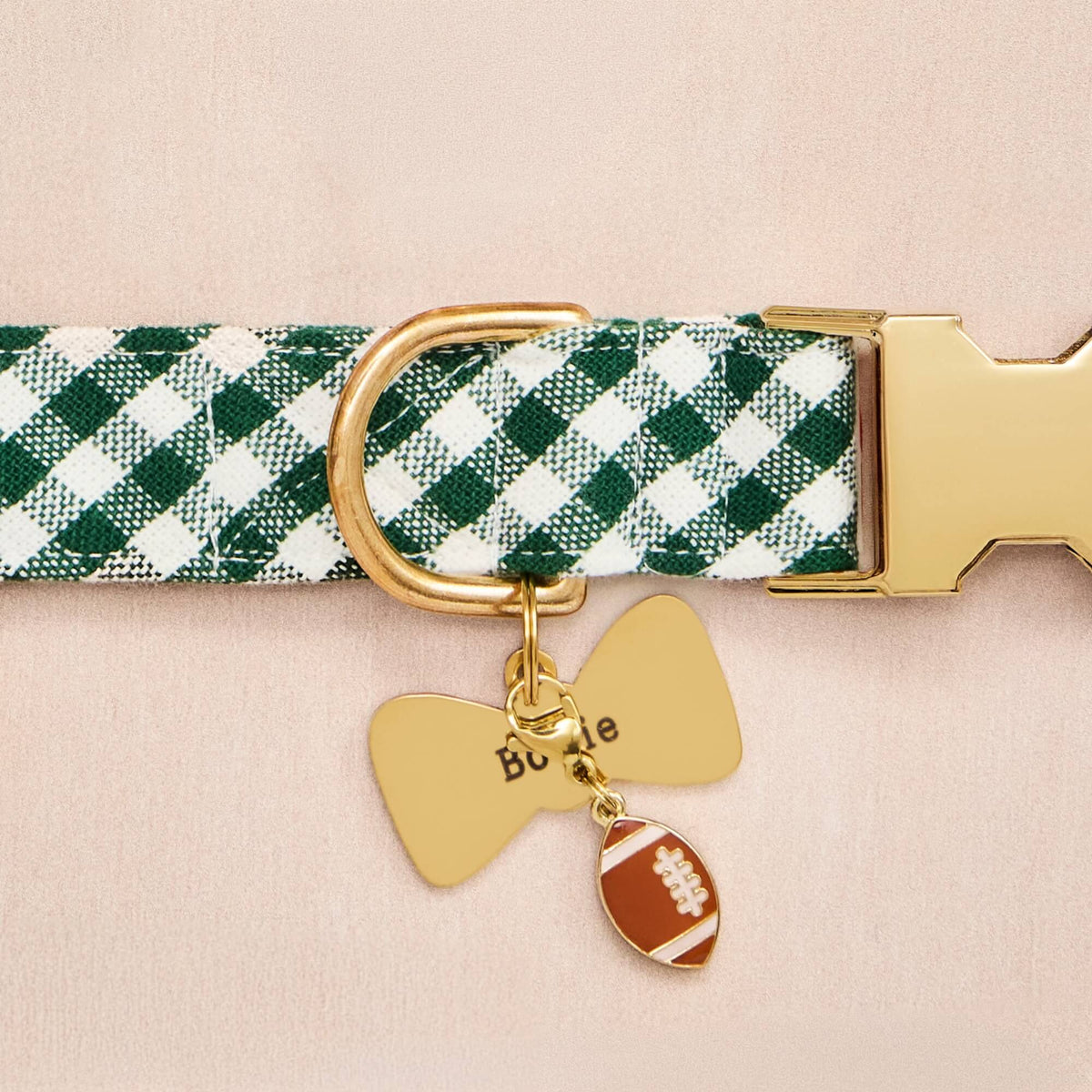 Dark Green Gingham Dog Collar, Sizes XS to Large