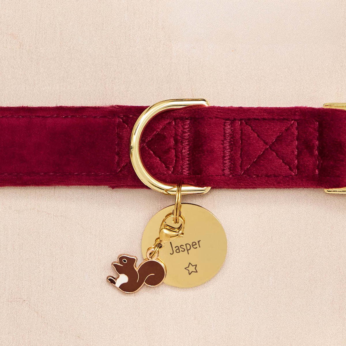 Burgundy Velvet Dog Collar with Gold Hardware