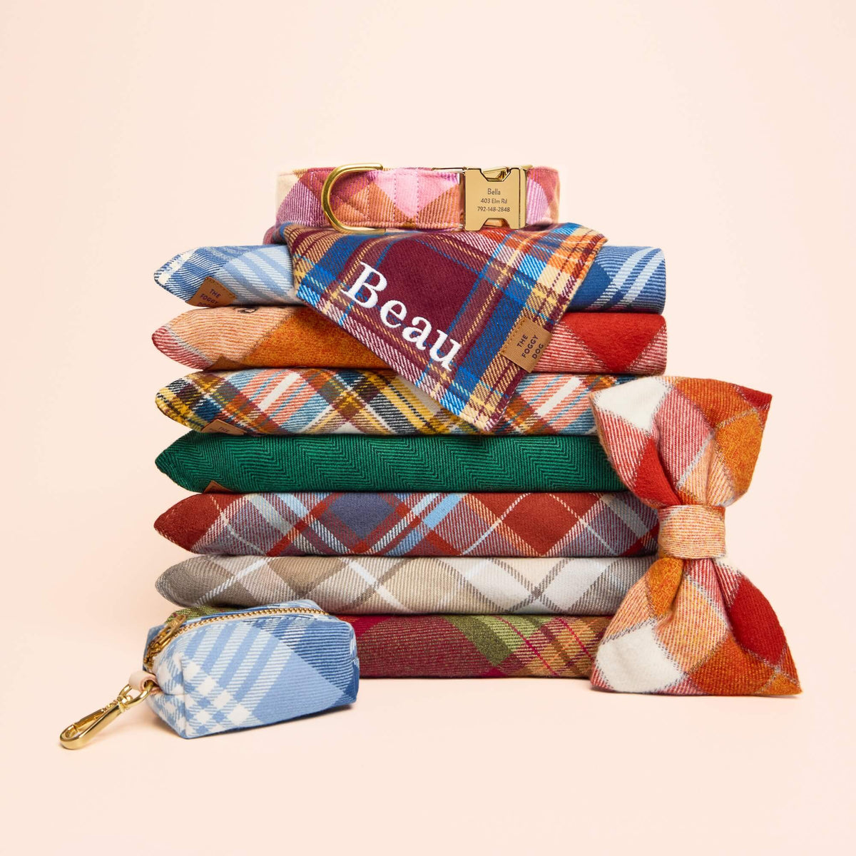 Rust & Blue Plaid Flannel Dog Bandana, Tie-On Style