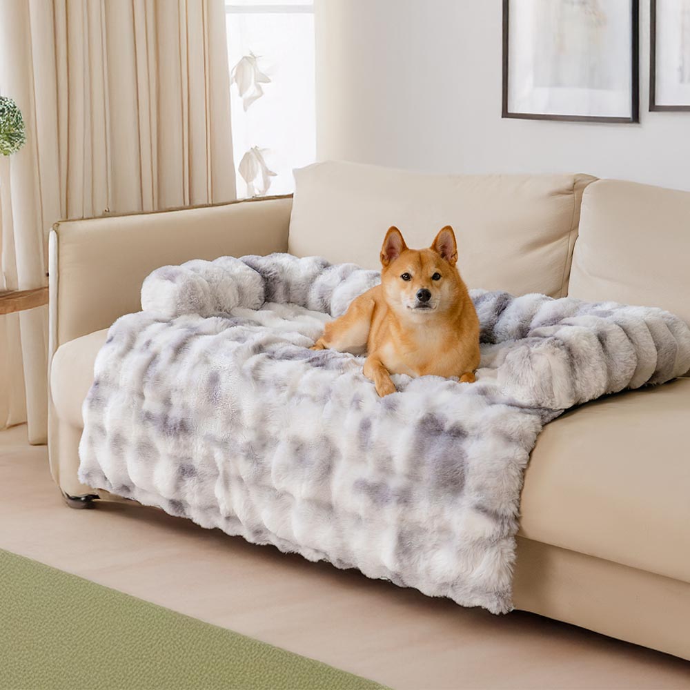Fluffy Faux Fur Calming Dog Bed and Sofa Protector Mat