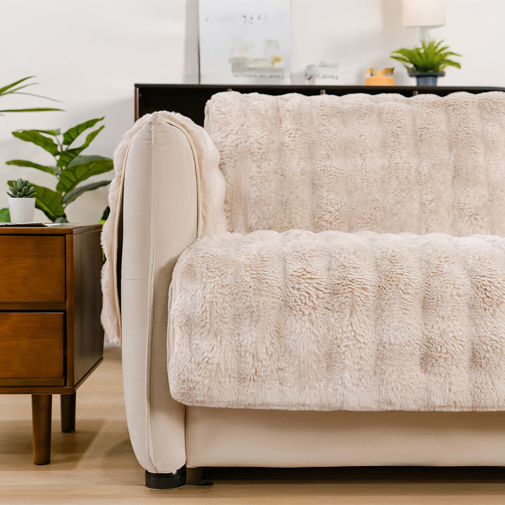 Fluffy Faux Fur Couch Cover, Water-Resistant and Non-Slip