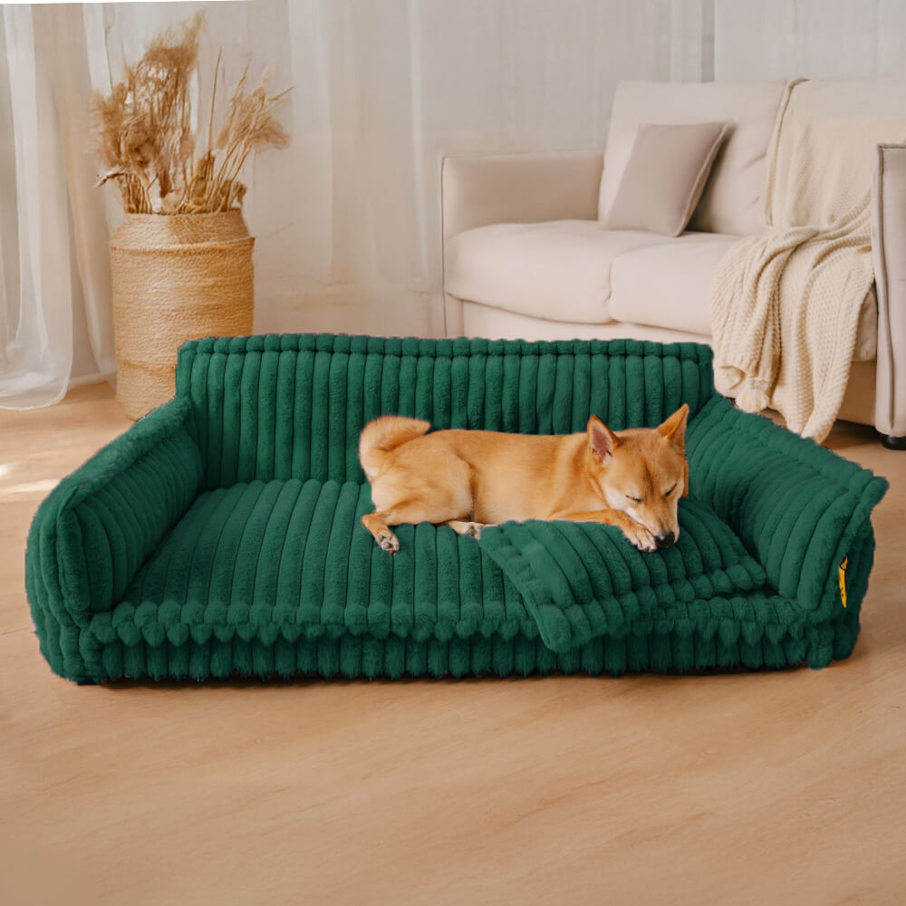 Large Washable Fluffy Orthopedic Dog Sofa Bed with Armrests