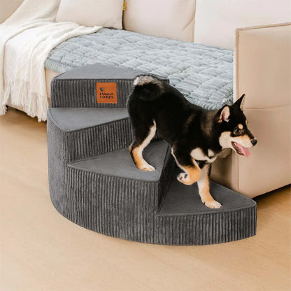 Spiral Corduroy Dog Stairs for Bed and Sofa, 2-4 Steps