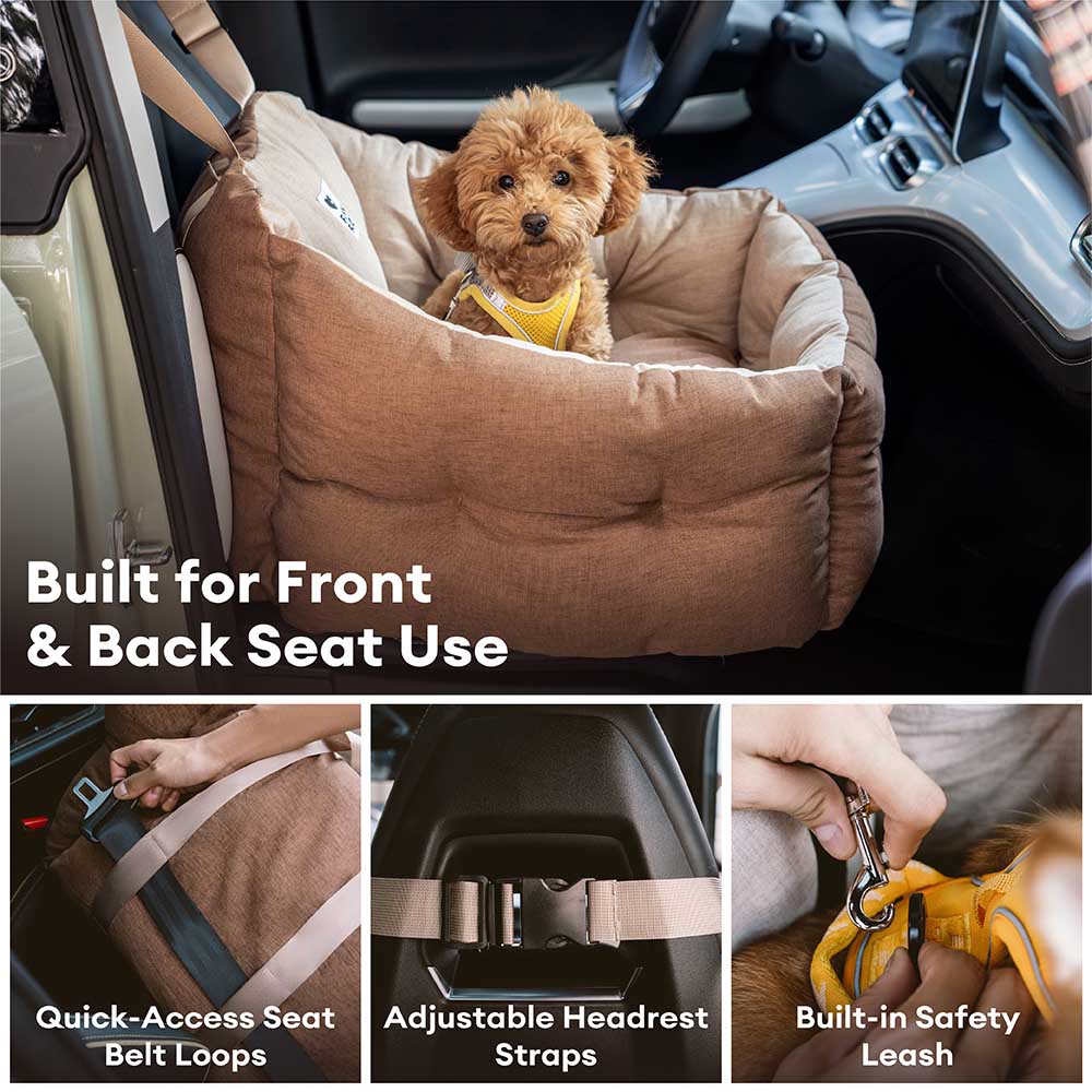 Elevated Waterproof Dog Car Seat Booster Bed with Safety Tether