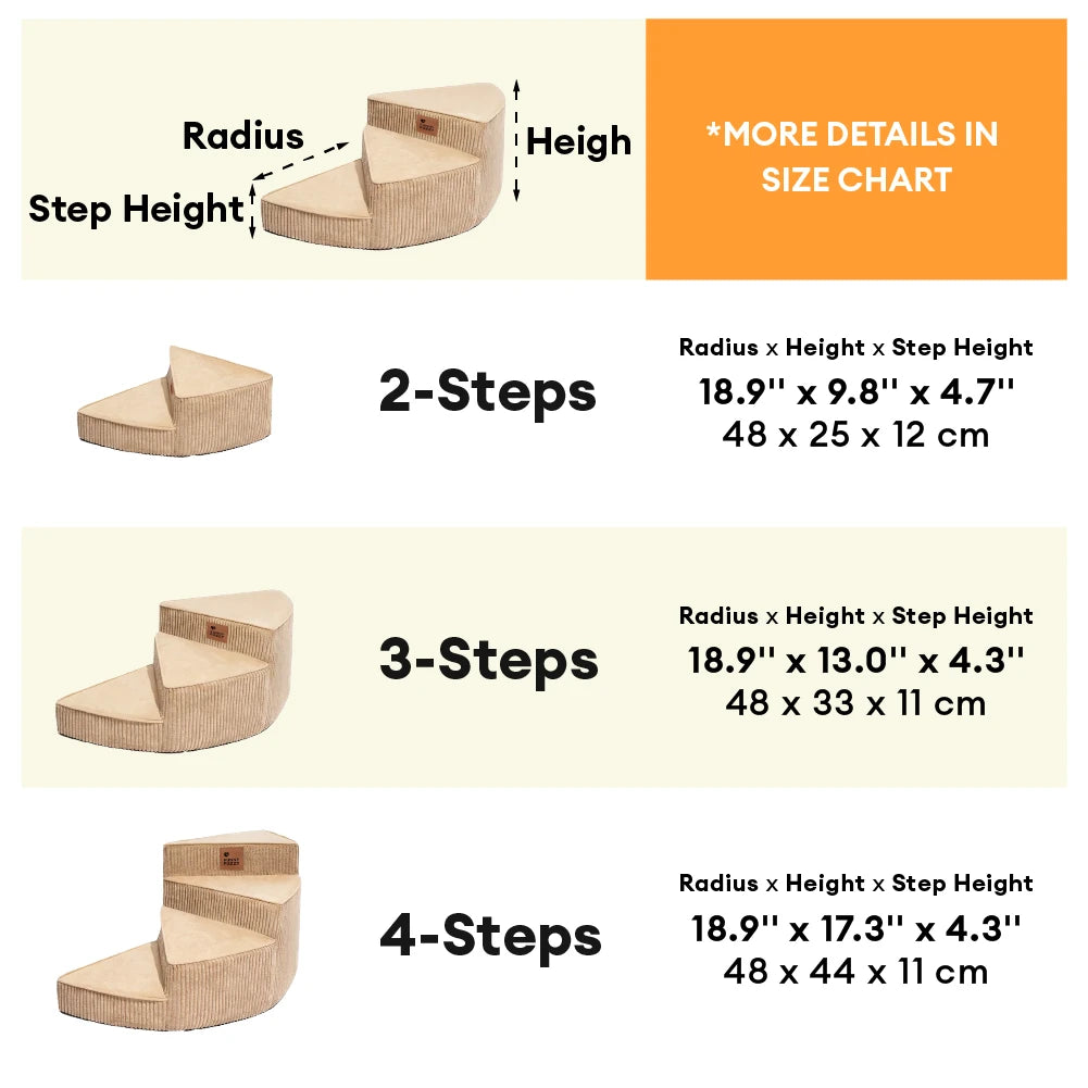 Spiral Corduroy Dog Stairs for Bed and Sofa, 2-4 Steps
