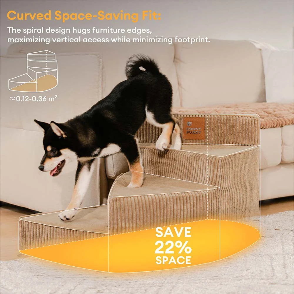 Spiral Corduroy Dog Stairs for Bed and Sofa, 2-4 Steps