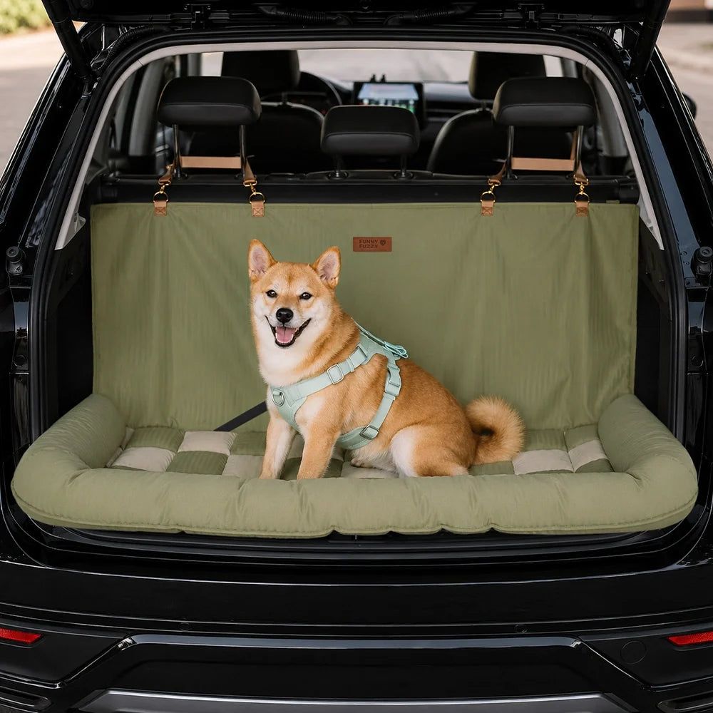 Chessboard Plaid Dog Car Back Seat Bed with Bolsters, Large