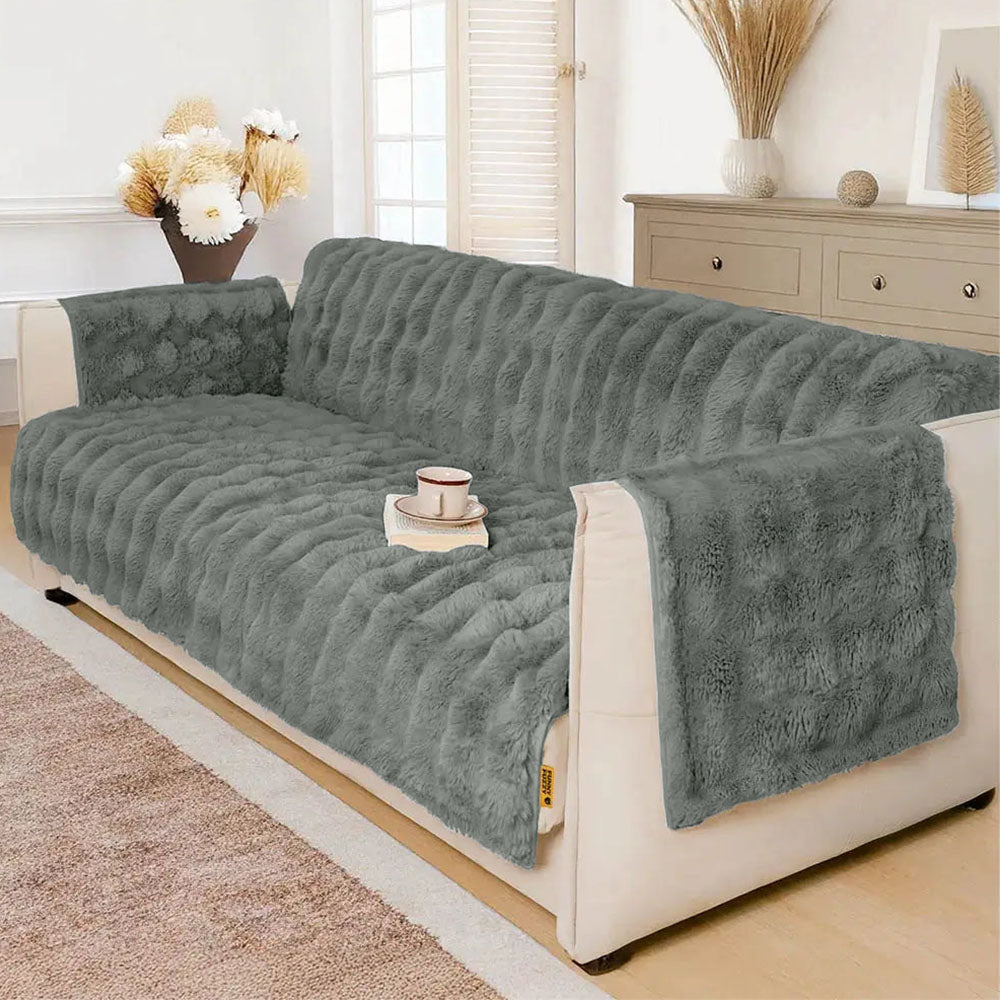 Fluffy Faux Fur Couch Cover, Water-Resistant and Non-Slip
