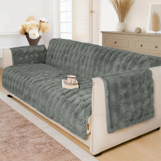 Fluffy Faux Fur Couch Cover, Water-Resistant and Non-Slip