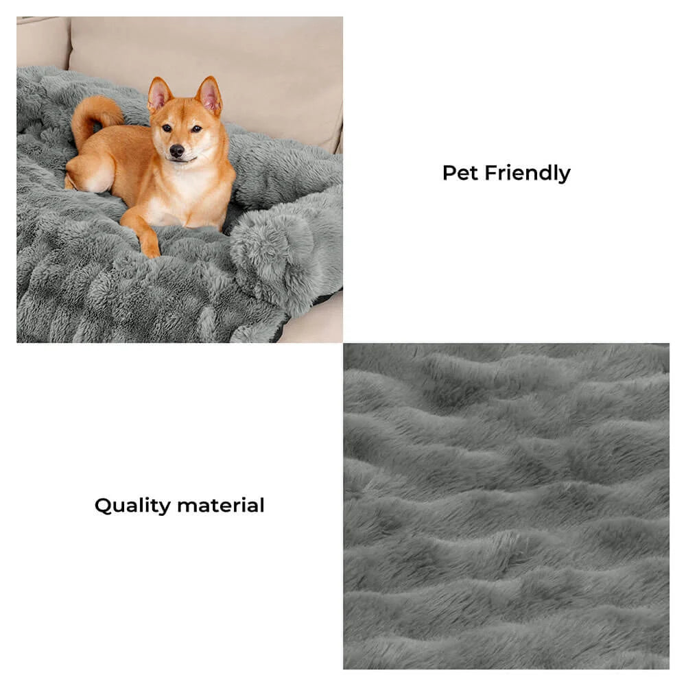 Fluffy Faux Fur Calming Dog Bed and Sofa Protector Mat