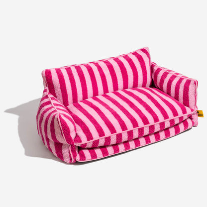 Striped Faux Lambswool Dog and Cat Sofa Bed with Removable Cushion
