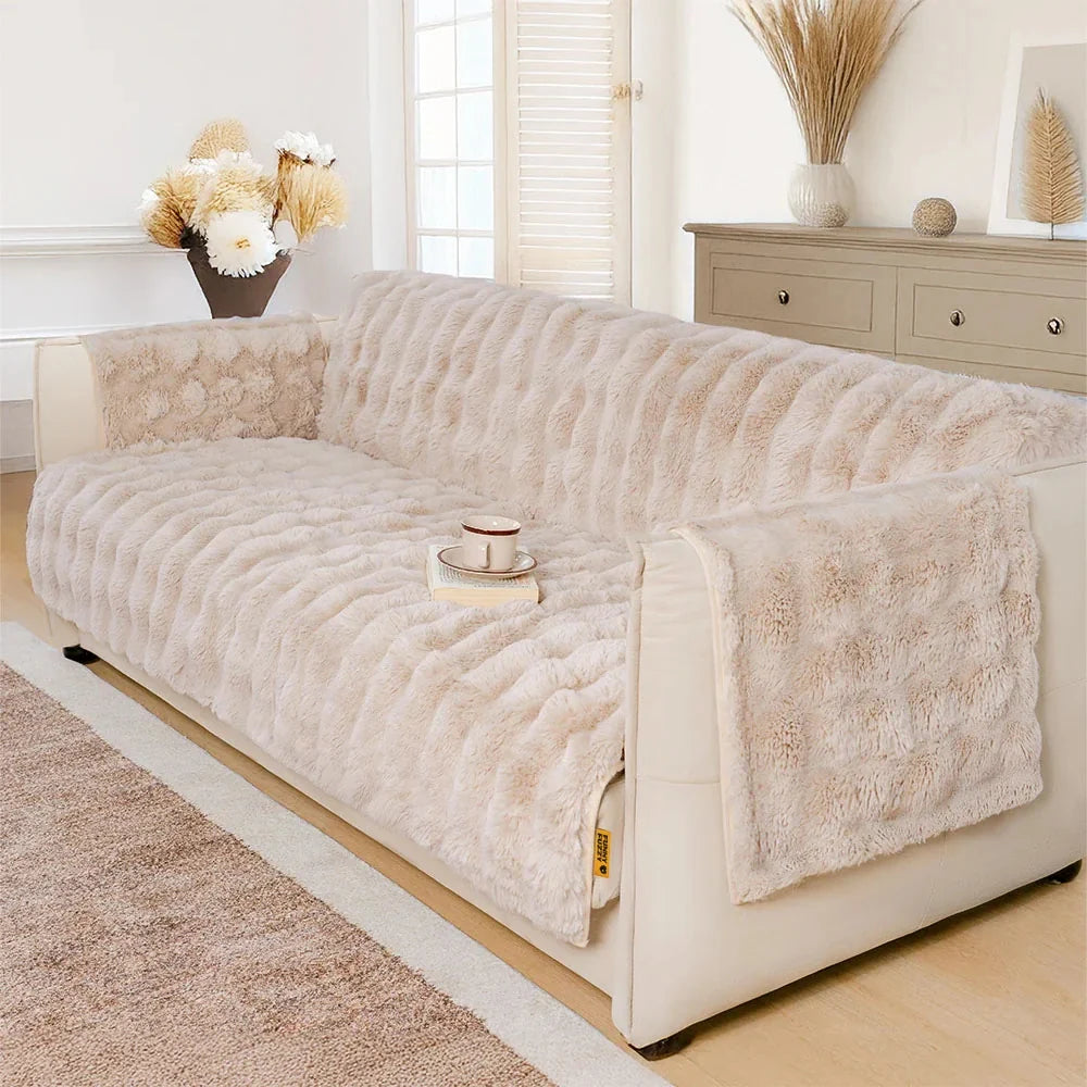Fluffy Faux Fur Couch Cover, Water-Resistant and Non-Slip