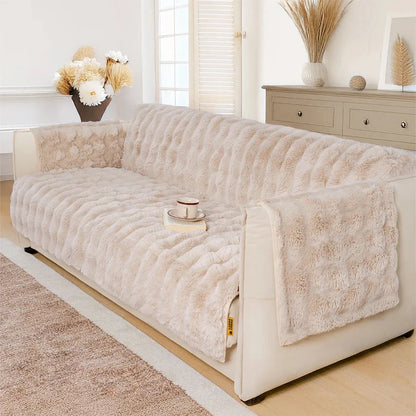 Fluffy Faux Fur Couch Cover, Water-Resistant and Non-Slip