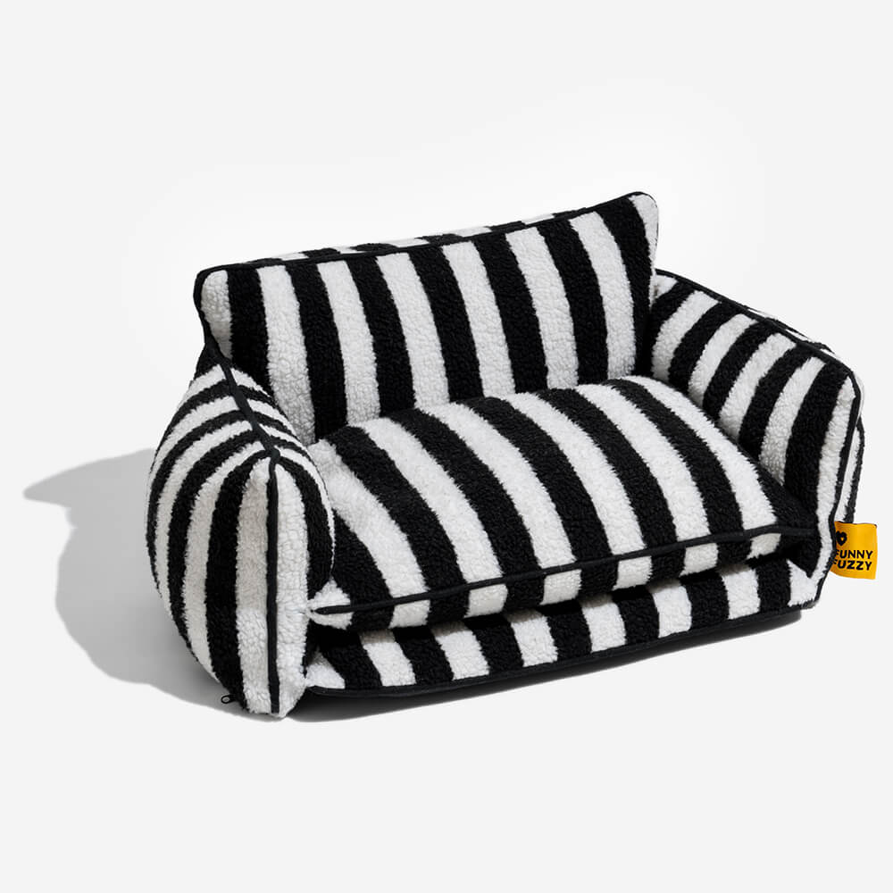 Striped Faux Lambswool Dog and Cat Sofa Bed with Removable Cushion