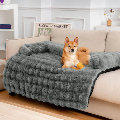 Fluffy Faux Fur Calming Dog Bed and Sofa Protector Mat