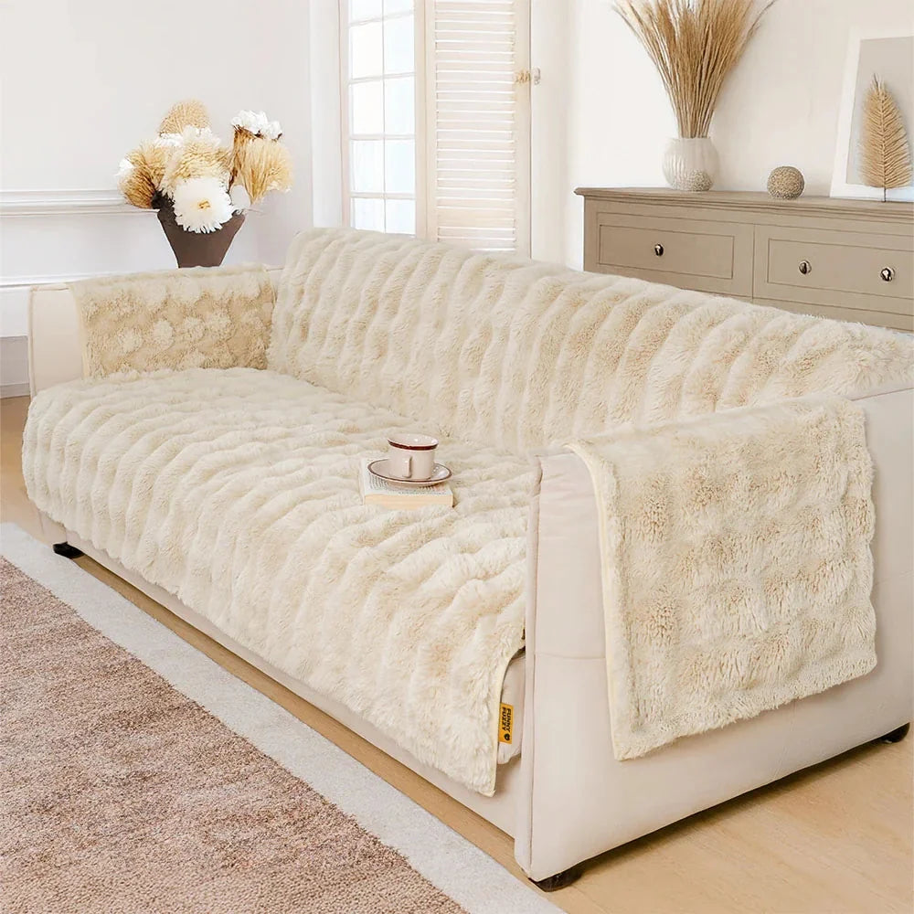 Fluffy Faux Fur Couch Cover, Water-Resistant and Non-Slip