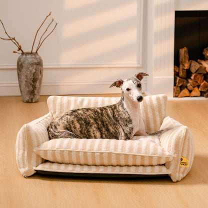 Striped Faux Lambswool Dog and Cat Sofa Bed with Removable Cushion