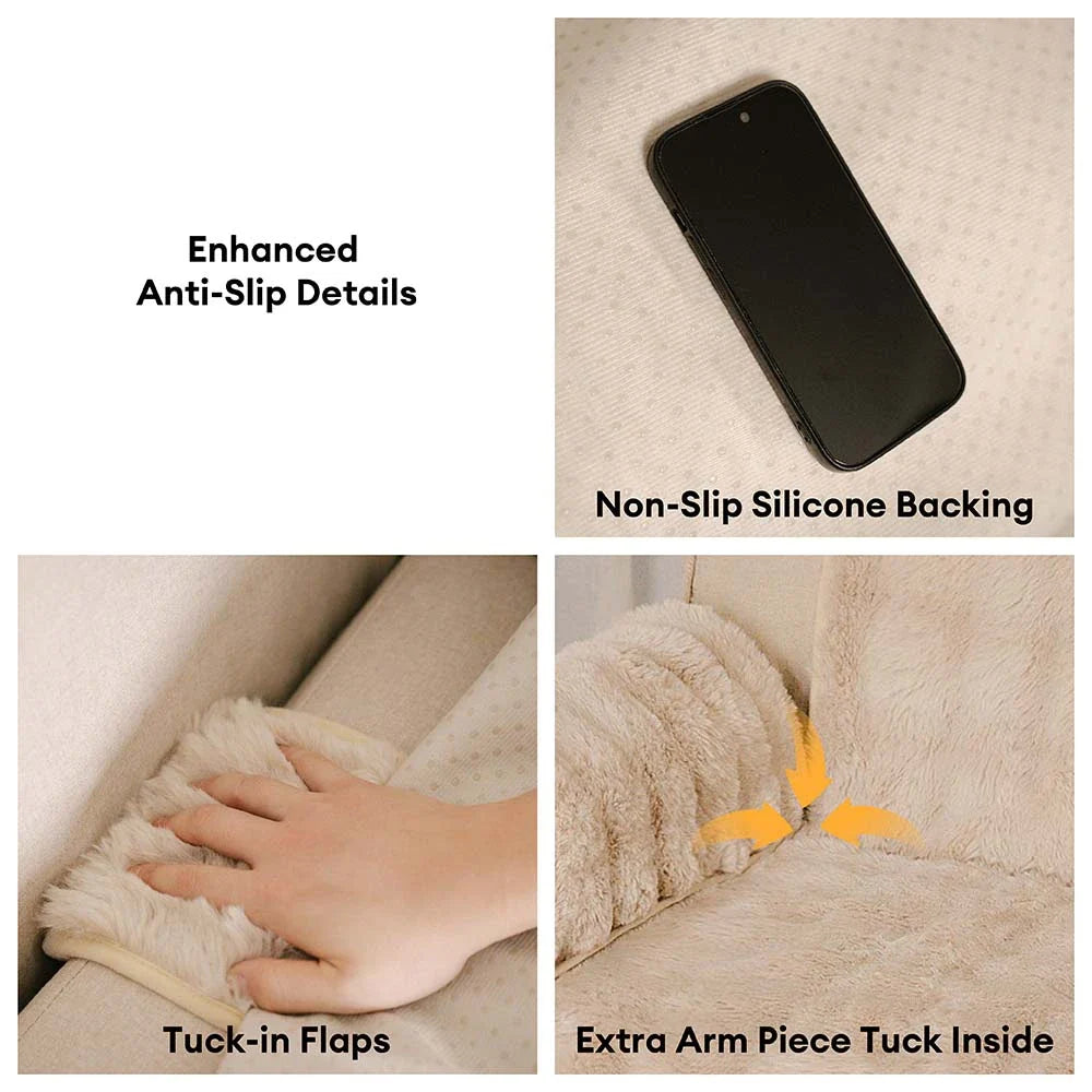 Fluffy Faux Fur Couch Cover, Water-Resistant and Non-Slip