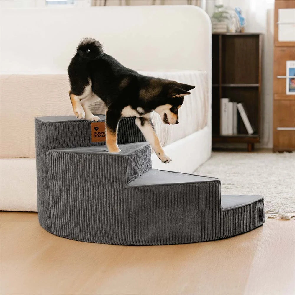 Spiral Corduroy Dog Stairs for Bed and Sofa, 2-4 Steps