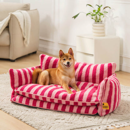 Striped Faux Lambswool Dog and Cat Sofa Bed with Removable Cushion