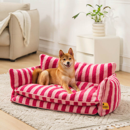 Striped Faux Lambswool Dog and Cat Sofa Bed with Removable Cushion