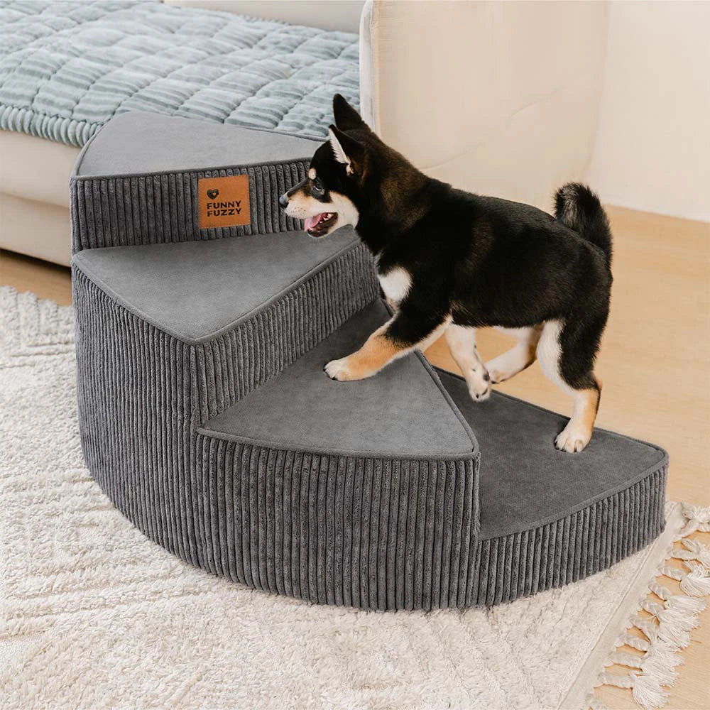 Spiral Corduroy Dog Stairs for Bed and Sofa, 2-4 Steps