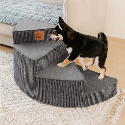 Spiral Corduroy Dog Stairs for Bed and Sofa, 2-4 Steps