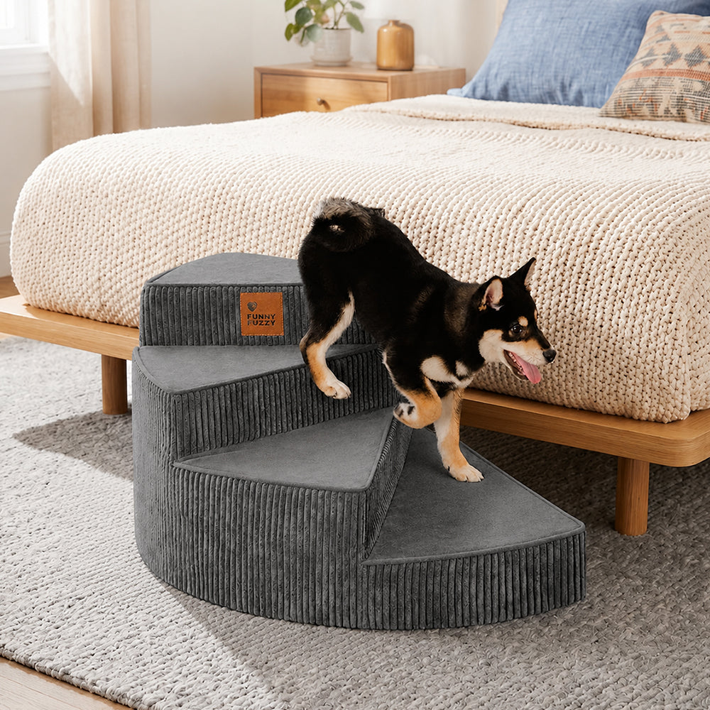 Spiral Corduroy Dog Stairs for Bed and Sofa, 2-4 Steps