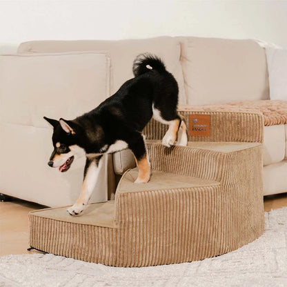 Spiral Corduroy Dog Stairs for Bed and Sofa, 2-4 Steps