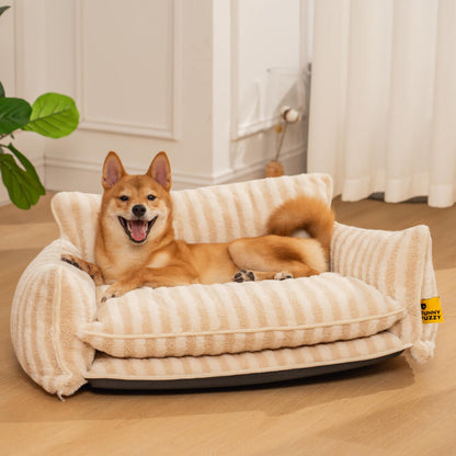 Striped Faux Lambswool Dog and Cat Sofa Bed with Removable Cushion