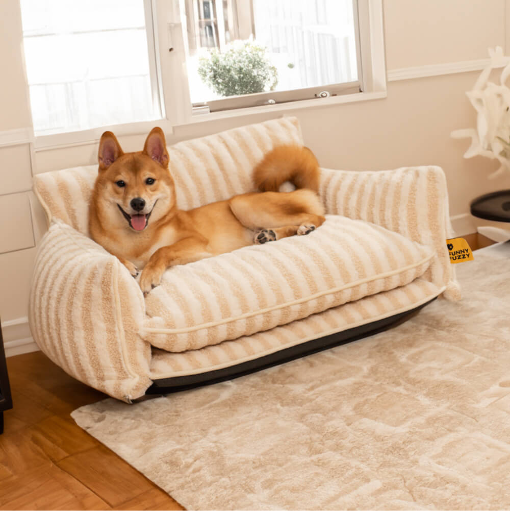 Striped Faux Lambswool Dog and Cat Sofa Bed with Removable Cushion