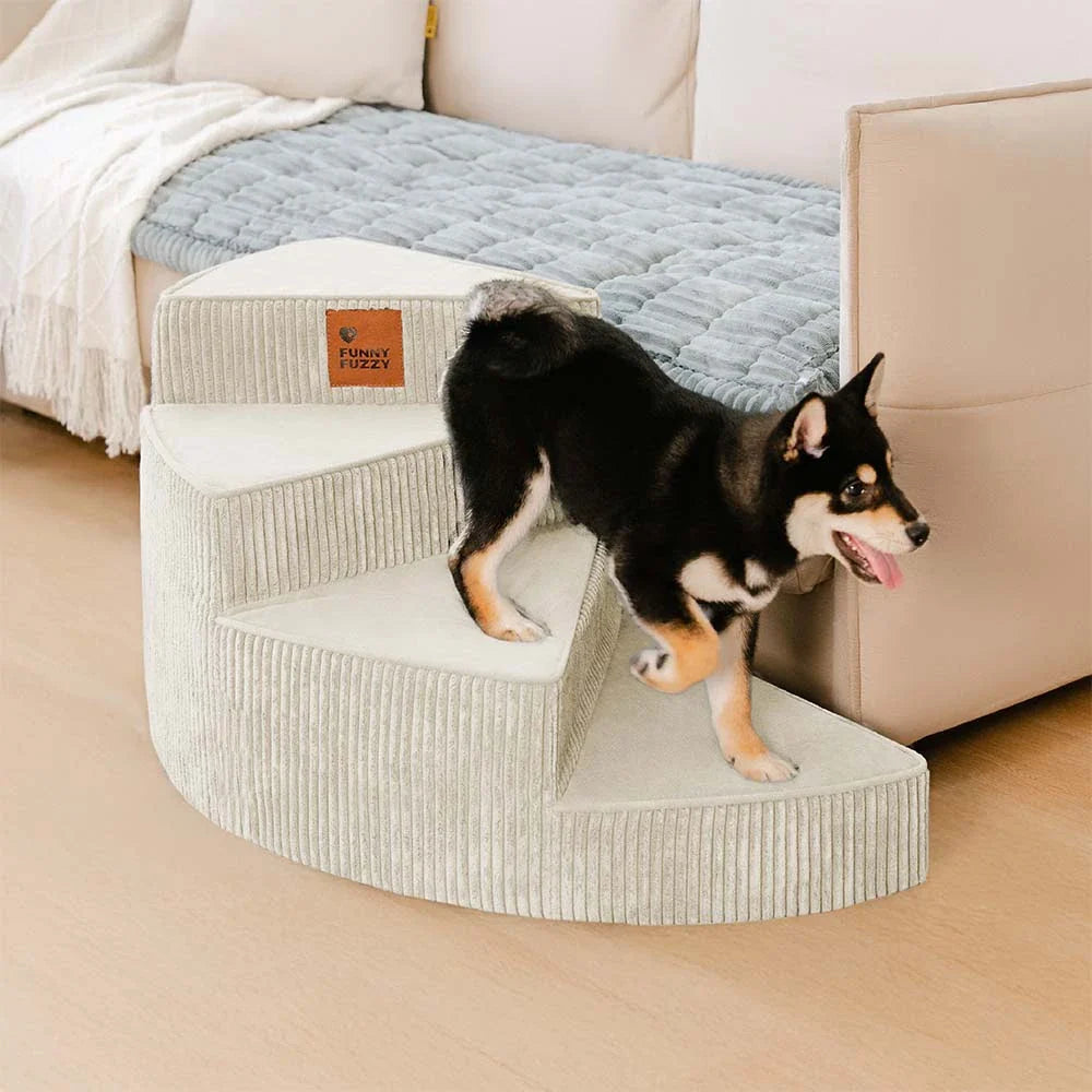 Spiral Corduroy Dog Stairs for Bed and Sofa, 2-4 Steps