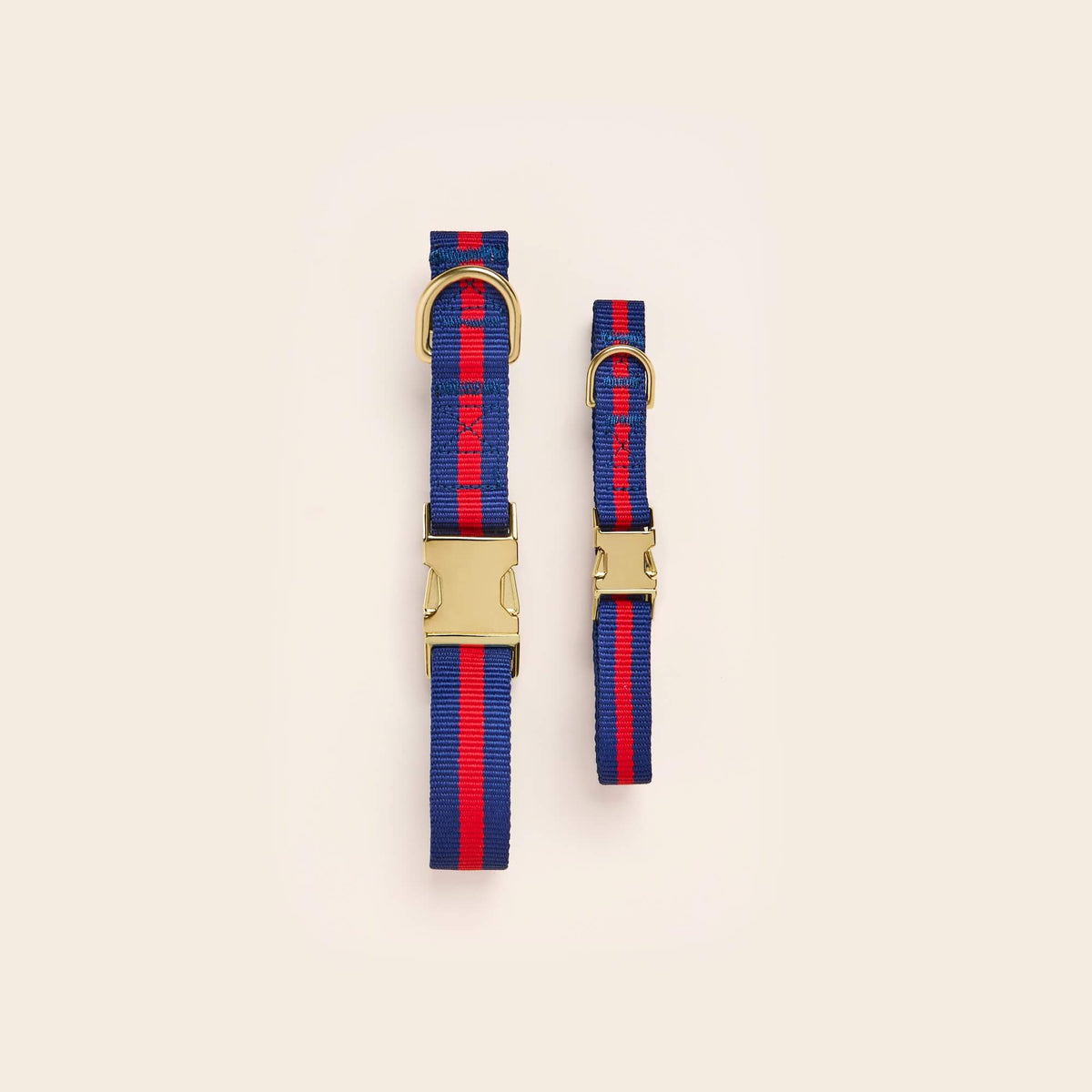 Navy & Red Striped Cotton Dog Collar with Metal Hardware