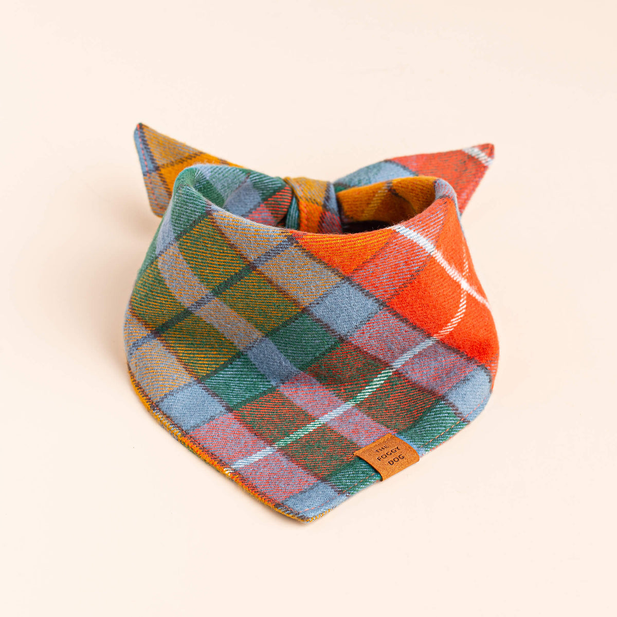 Orange, Red & Teal Plaid Cotton Flannel Dog Bandana
