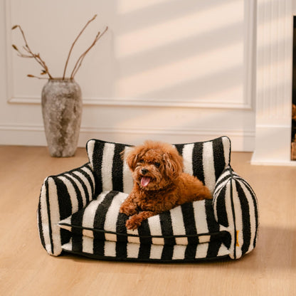 Striped Faux Lambswool Dog and Cat Sofa Bed with Removable Cushion