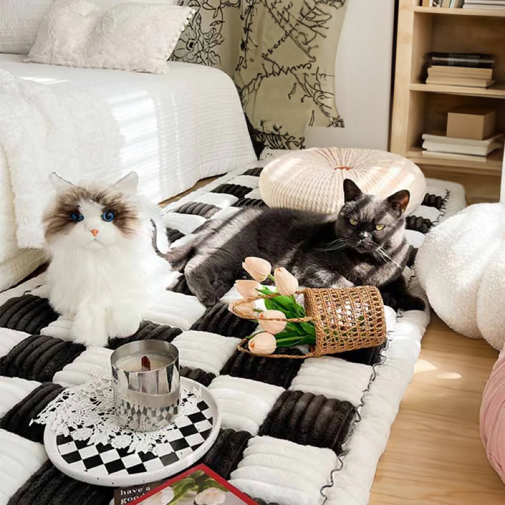 Plaid Chenille Pet Mat and Couch Cover with Non-Slip Back
