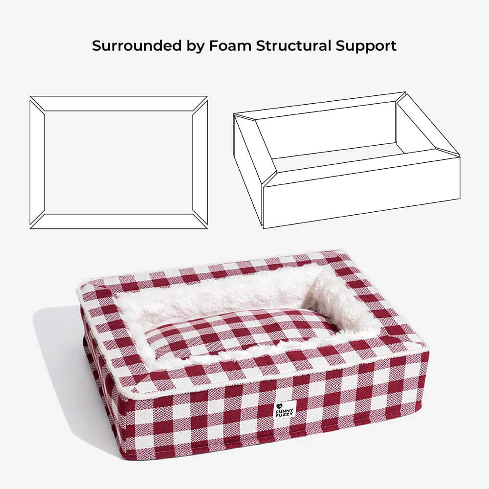 Tartan Calming Dog Bed with Raised Bolsters and Plush Lining