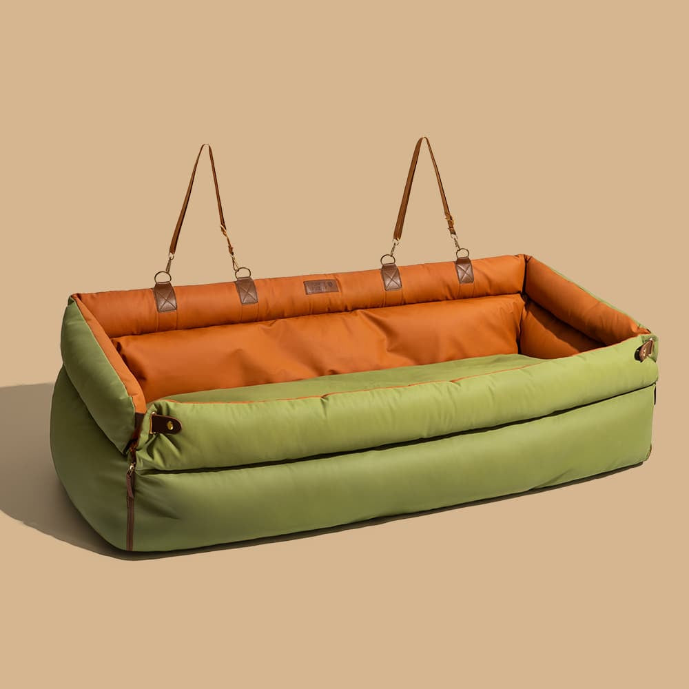 Faux Leather Dog Car Booster Bed with Safety Leash, Waterproof
