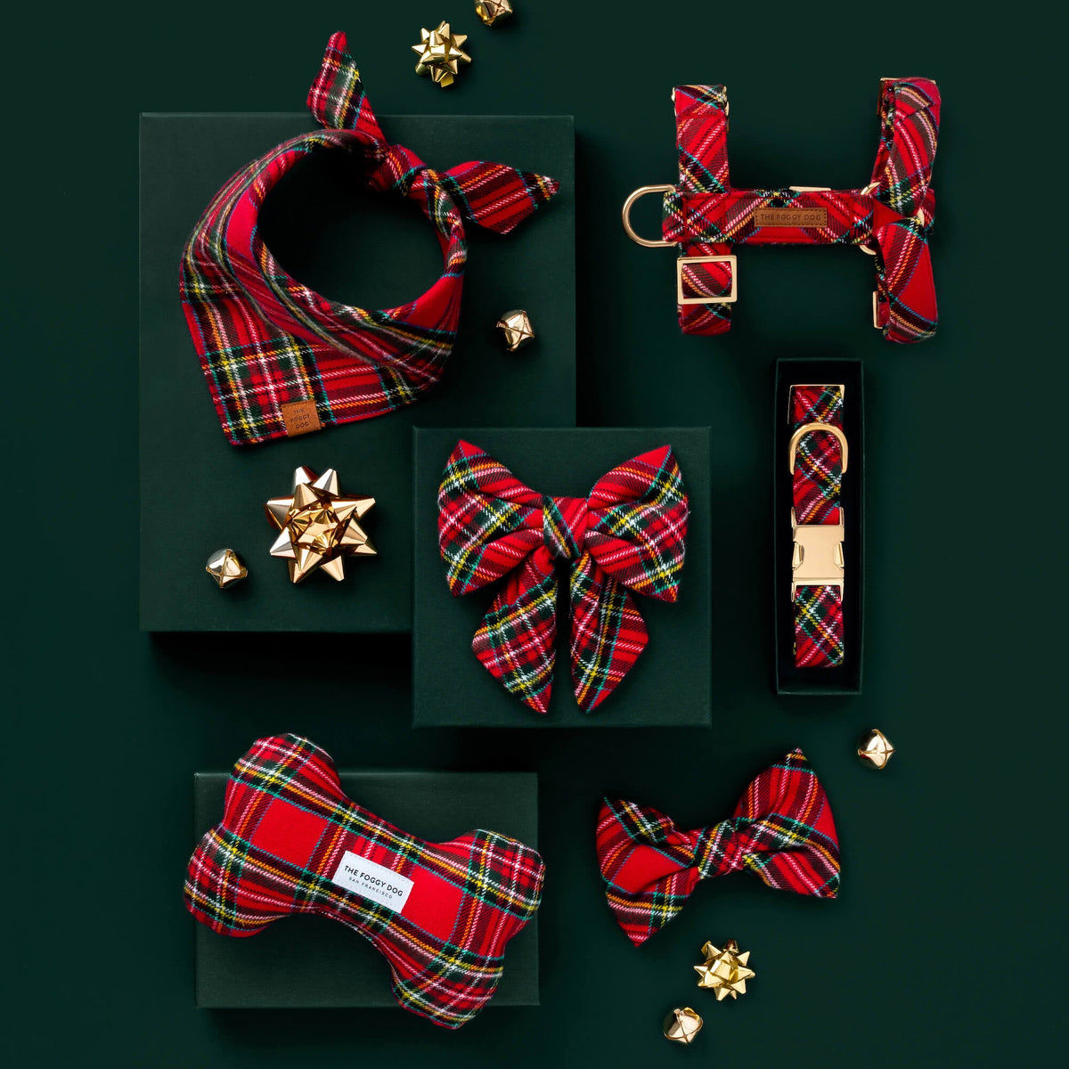 Red Tartan Plaid Flannel Dog Bandana, Tie-On Triangle Shape