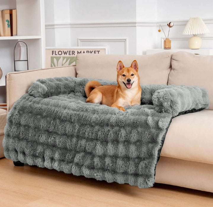 Fluffy Faux Fur Calming Dog Bed and Sofa Protector Mat