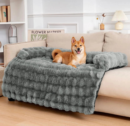 Fluffy Faux Fur Calming Dog Bed and Sofa Protector Mat