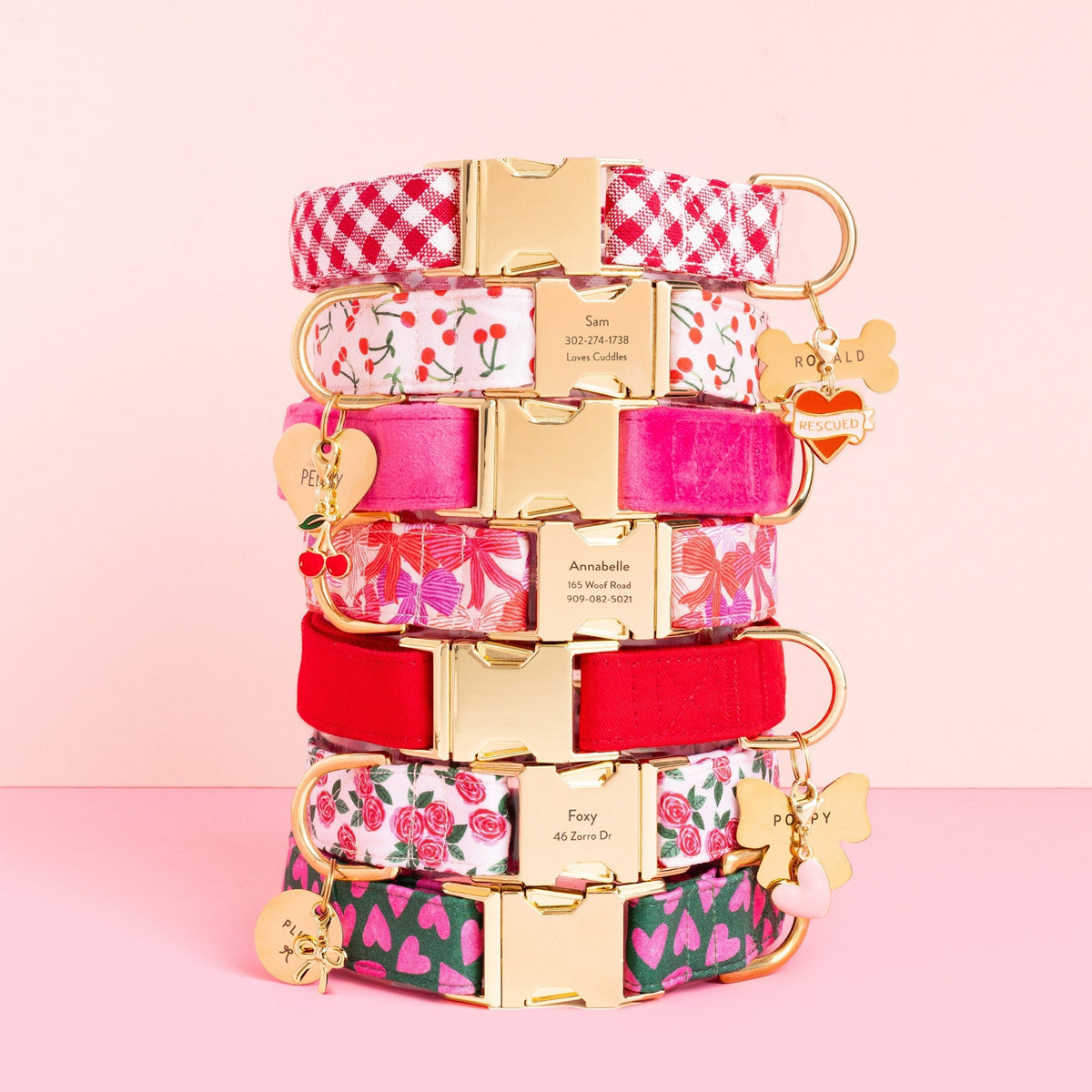 Ruby Red Cotton Dog Collar with Gold Hardware